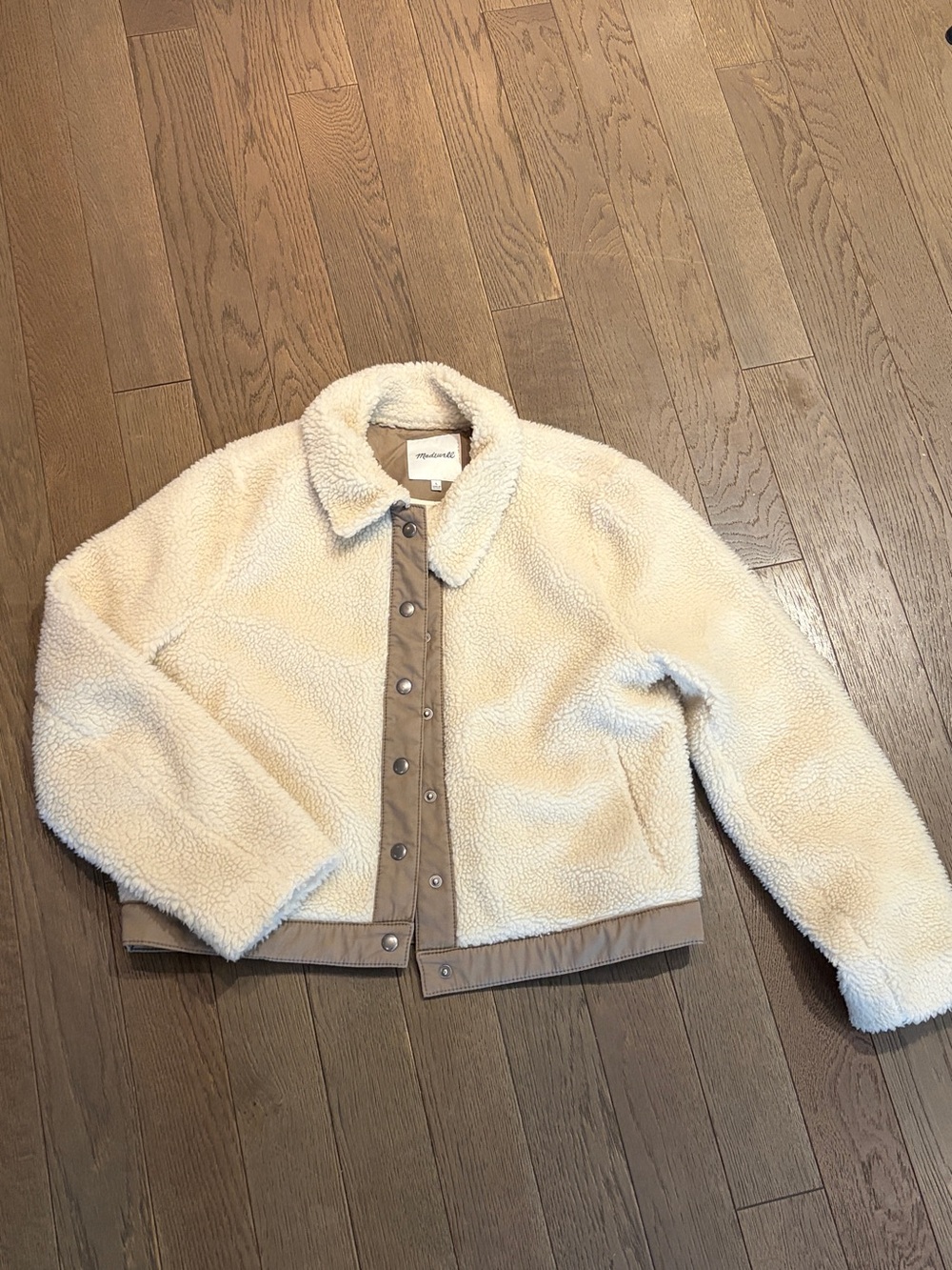 Madewell Cream Teddy Jacket with Tan Trim